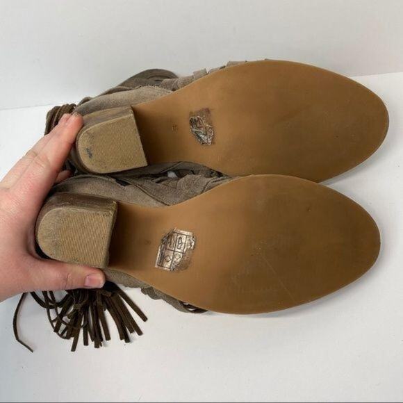 Jeffrey Campbell Taupe Suede Tassel Strappy Boots Size 8 - Picture 4 of 7